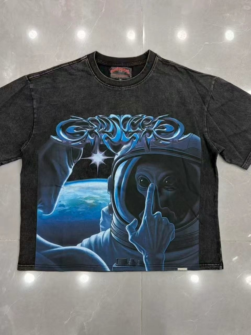 Black Graphic Astronaut Print Short Sleeve Tee